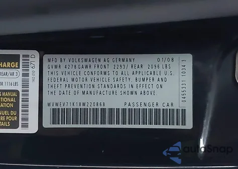 2008 Volkswagen Gti 2-Door z USA, uszkodzony, nr VIN WVWEV71K18W220868